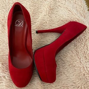 D beautiful red suede shoes